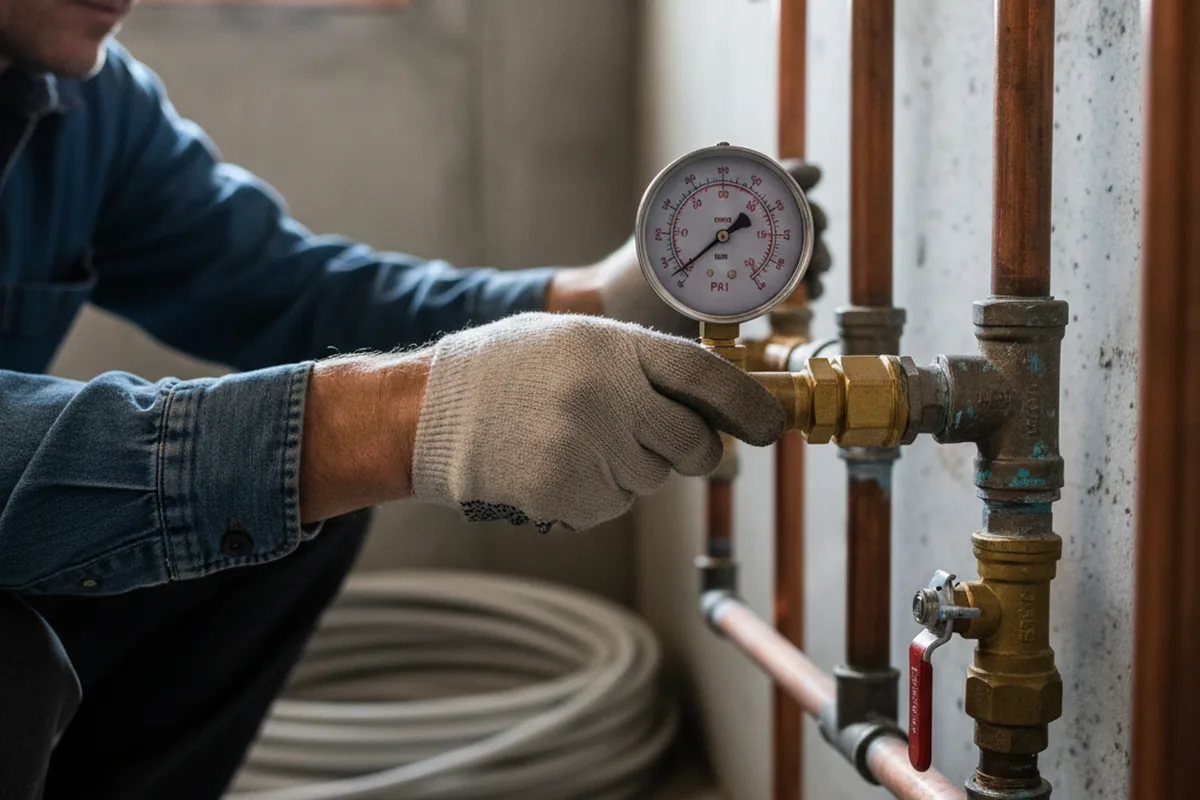 Pressure testing a repaired line during Water Line Repair in Vera